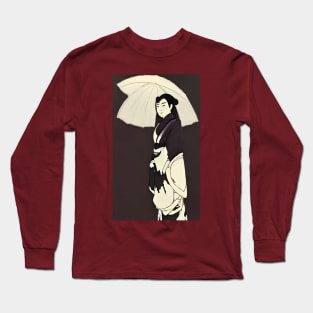 Geisha with big umbrella, black and brown graphic Long Sleeve T-Shirt